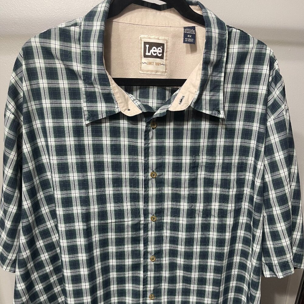 Men's Lee Short Sleeved Forest Green Plaid Shirt 4XL